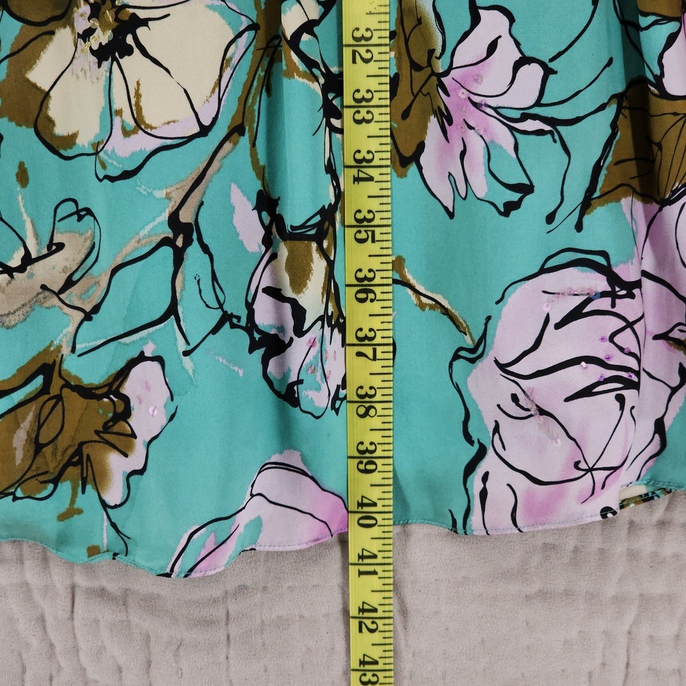 Adrianna Papell Silk Dress 10 Teal Purple Floral Fit Flare Cocktail Party Fairy - Picture 10 of 15